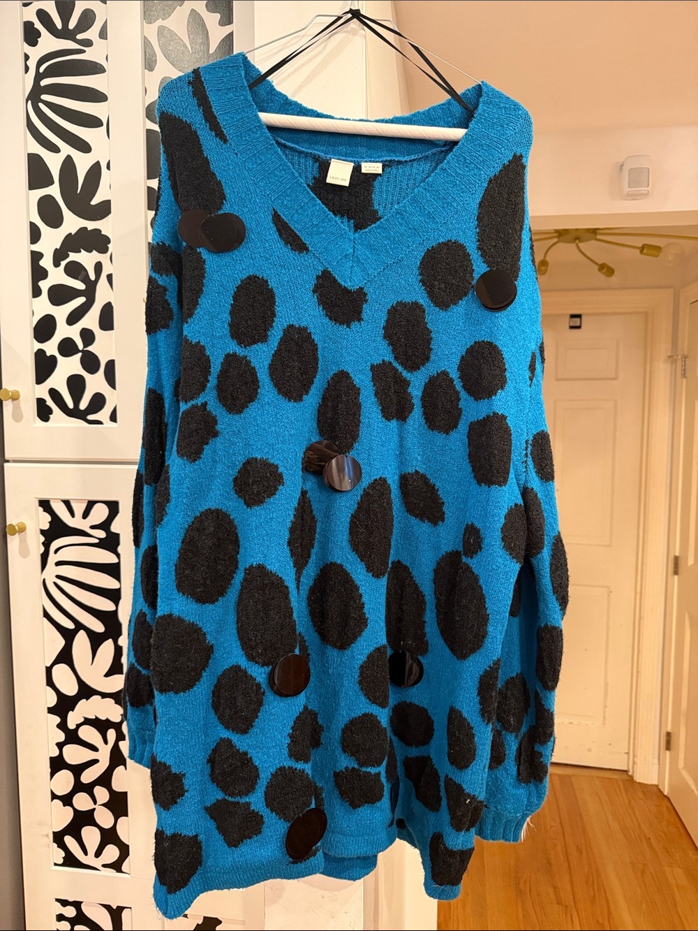 ASOS Blue and Black Polka Dot Oversized Sweater with Giant sequin Details